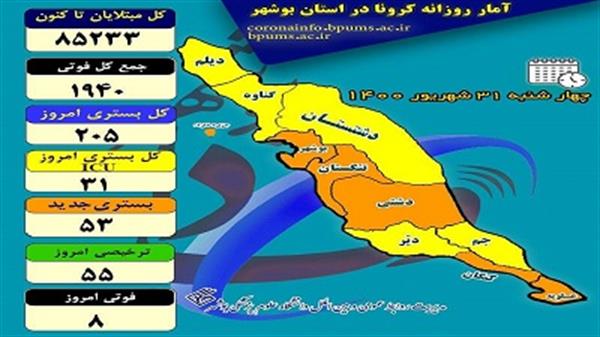 کرونا بلای جان ۸ بوشهری دیگر شد/ افزایش فوتی‌ها، کاهش بستری‌ها